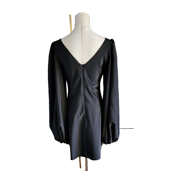 Jagger & Stone Liv Black Satin Balloon Long Sleeve Peasant Mini Bodycon Dress 8 - Picture 5 of 6